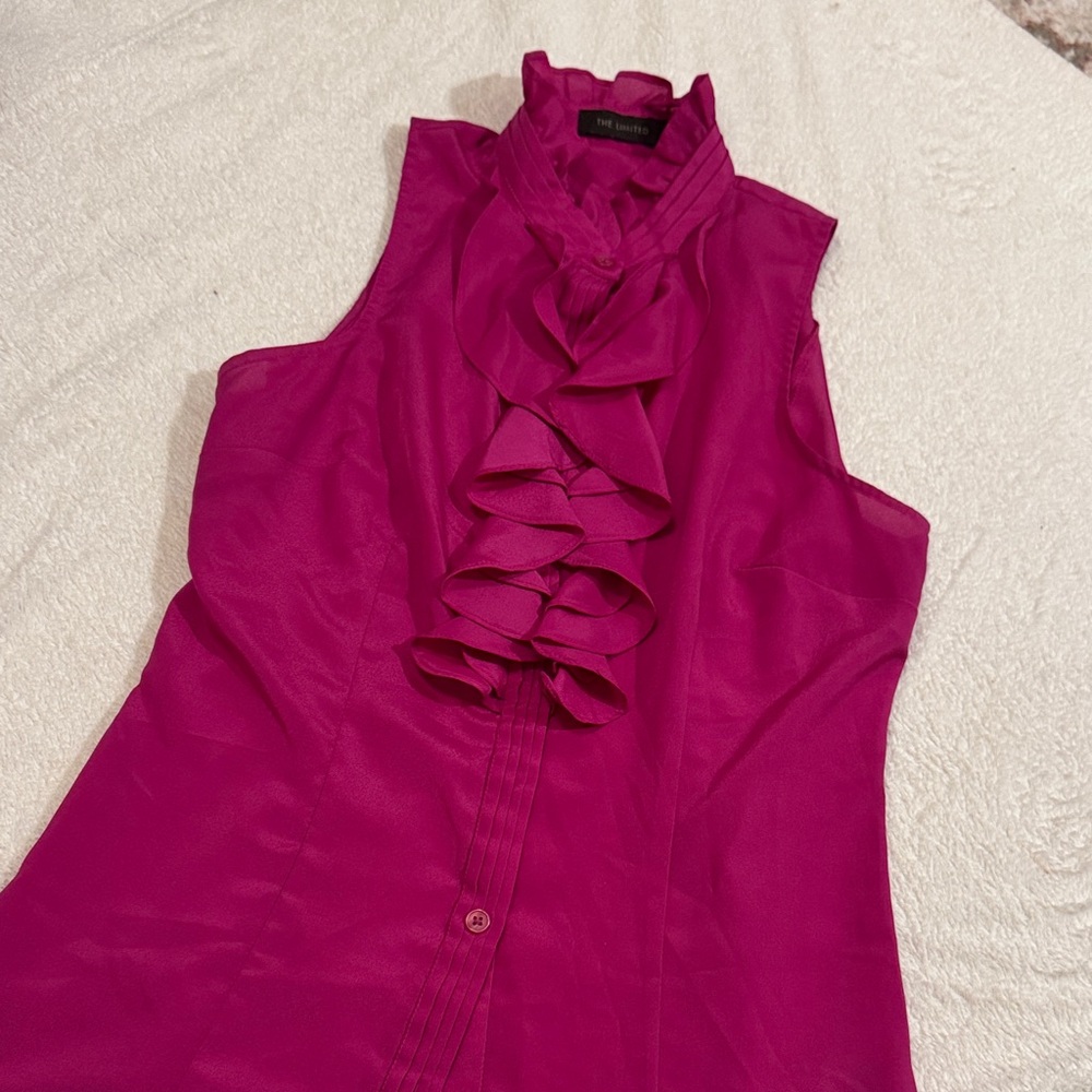 The Limited Fuchsia Ruffle Front Blouse